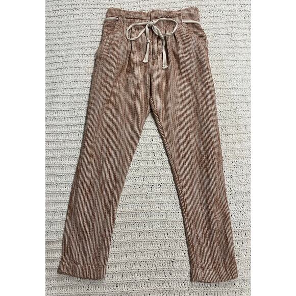 Free People Sunrise Crop Striped Jogger Pants Tie Waist Womens Sz 2 Orange Cream - Picture 2 of 14